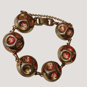 Vintage Marino Silver Tone Bracelet Floral Enamel Accents Chain Closure